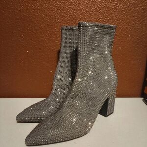 Target Women's Rhinestone Pointed Ankle Boots - Silver